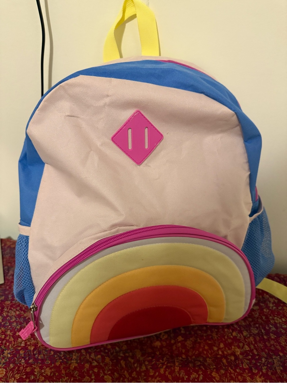 Old Navy Pink, Blue & Yellow Kids Backpack with Rainbow Pocket